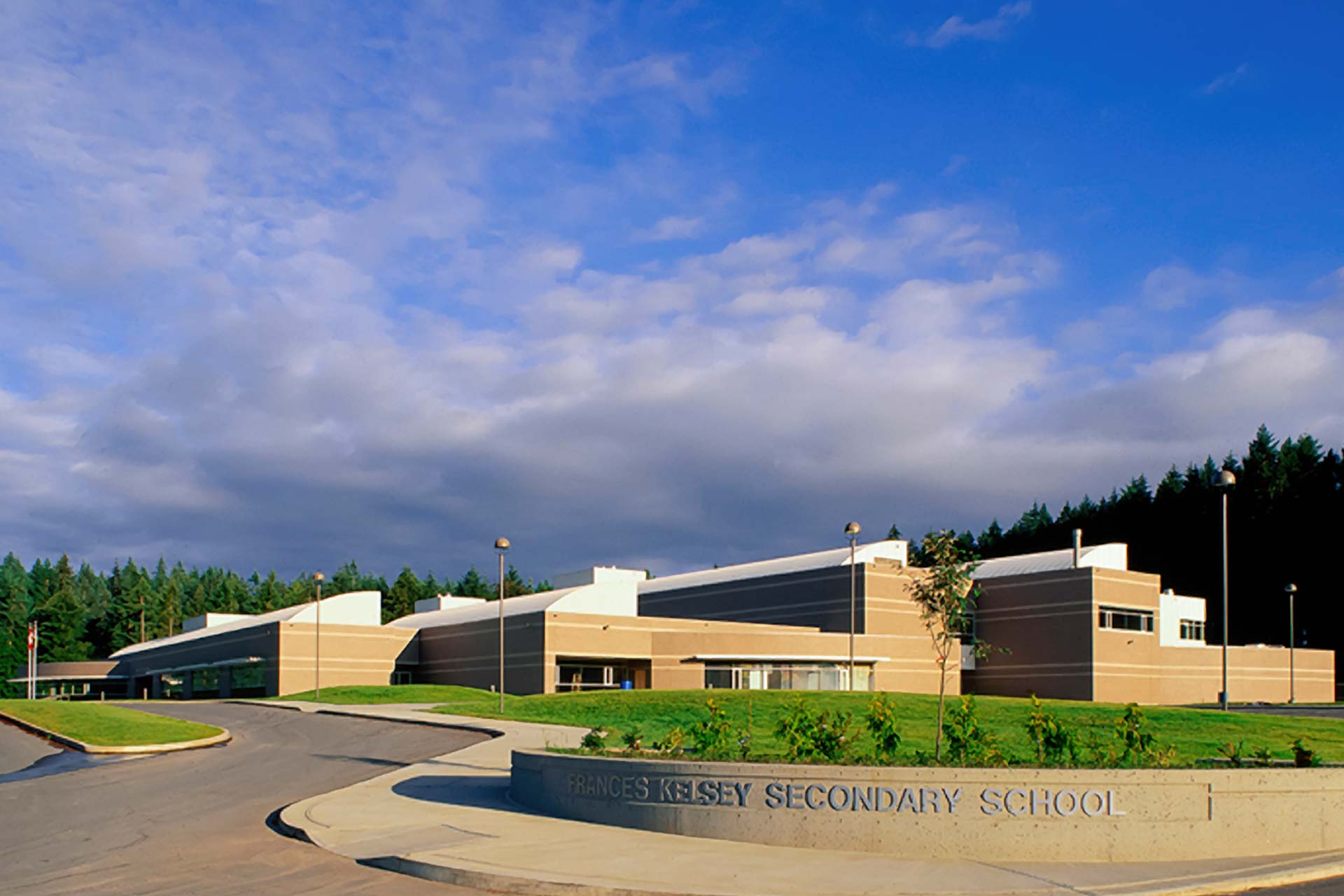 Frances Kelsey Secondary School building in Mill Bay, BC